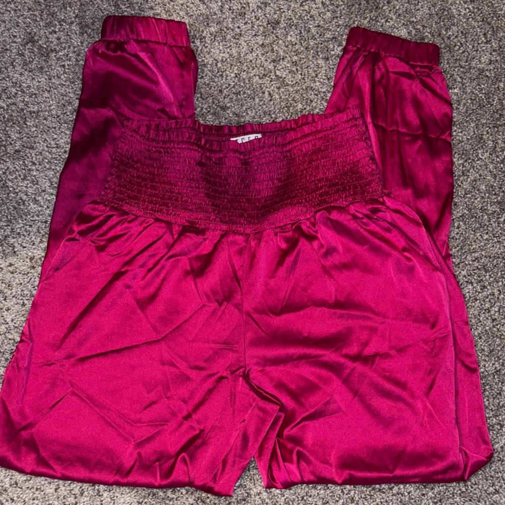TCEC Magenta Satin Smocked Waist Pants